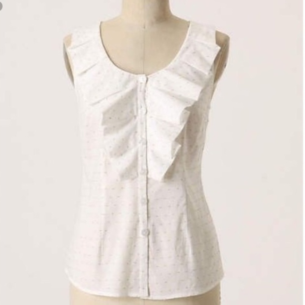 Edme & Esyllte White Ruffle Gold Embroidered Top